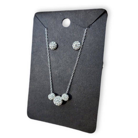 Jewelry - Trio of White Diamond Spheres Necklace with Matching Studs